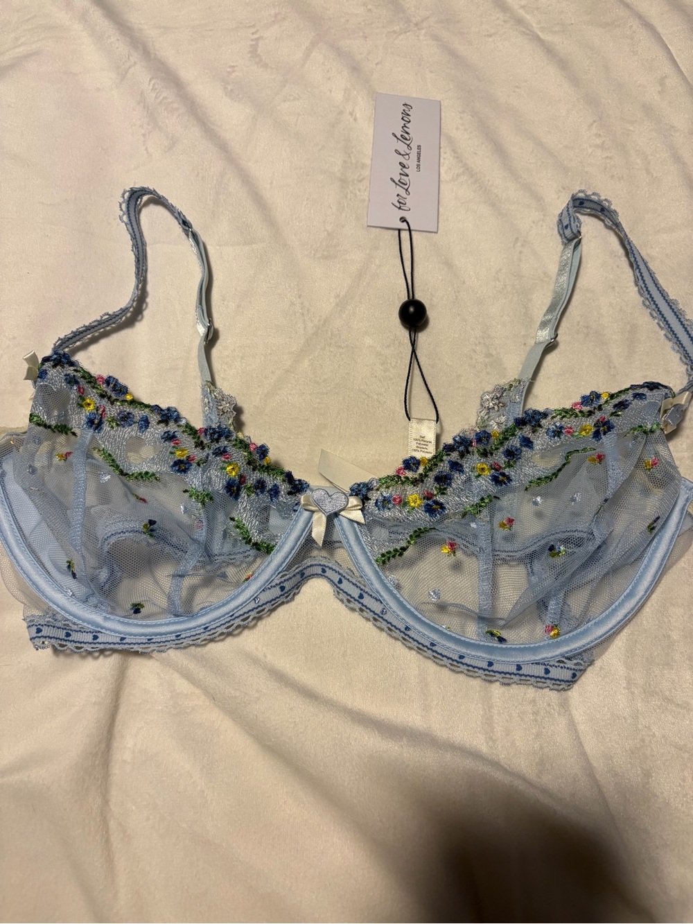 NWT.  For Love & Lemons. Blue Embroidered Balconette Bra by For Love And Lemons